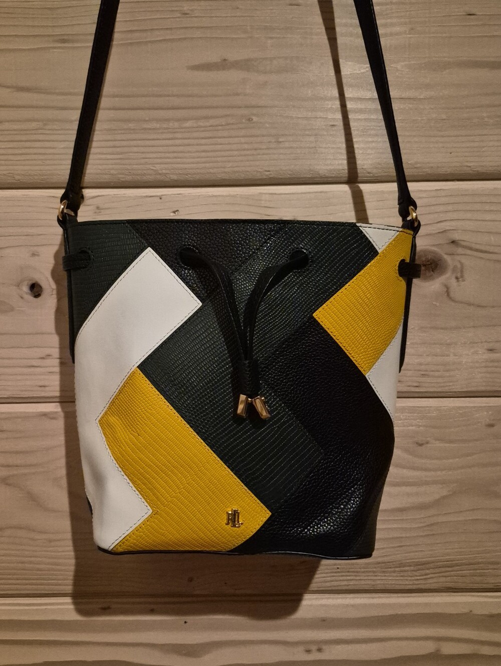 Ralph Lauren MultiColored Multitextured Patchwork Sm Leather Bucket Shoulder Bag